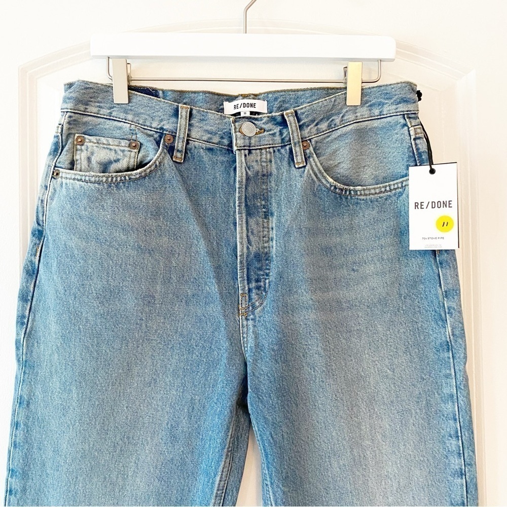 RE/DONE 70’s Stove Pipe Straight Leg Cropped Jeans NWT Medium Blue - Picture 6 of 16